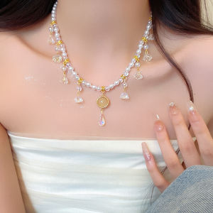 Luxurious Flower Tassel Necklace Unique Design Heavy Metal Clavicle Chain Vintage Choker Titanium Steel Alloy Embedded Jewelry