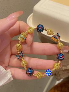 Fugong Series New Chinese Style Butterfly Dance Copper Bell Gold Enamel Color Original Metamorphosis Butterfly Bracelet