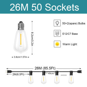 ST38 String Lights Outdoor LED Festoon Patio Lights Fairy Garland For Garden Terrace Steet Wedding Camping Party Decoration