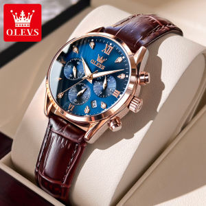 OLEVS Ladies Watch Original Waterproof Fashion Trendy Korean Chronograph Calendar Quartz Leather Strap Casual Luminous Womens Watch