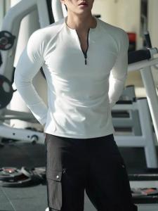 Mens Fitness Long Sleeve Training Top Half Zipper Autumn Winter Dervo High Elasticity Base Layer American Style Running Sportswear
