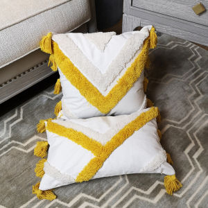 Tufted Nordic Yellow White Style Cushion Covers 30x50cm 45x45cm Chenille Tassel Embroidery Luxury Pillow Case For Bed Sofa Home Decoration