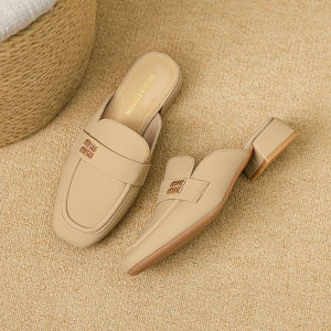 2025 Spring Autumn New Womens Slippers Outdoor Wear Summer Thick Heel Lazy Shoes Head Cover Half Slippers Casual Style PVC Material