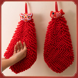 Hibeautylife ผ้าเช็ดตัวสีแดงสำหรับปีใหม่อาบน้ำในห้องน้ำผ้าเช็ดตัวดูดซับแห้งเร็วห้องครัวร้านอาหารที่ทำความสะอาดผ้าเช็ดตัวเชนนิลลี่สีแดง