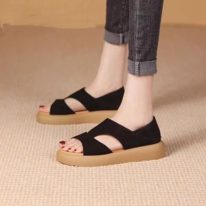Giày Sandal Da Dày Mùa Hè Cho Nữ Giày La Mã Đế Dày Đế Giày Sandal Đế Bệt Đa Năng Thời Trang Mùa Hè Giày Sandal Đế Dày