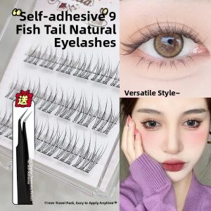 No-glue Self-adhesive Fish Tail Fairy False Eyelashes Thin Black Stem Easy Use Natural Looking Fake Eyelashes for Lazy Three-step Series