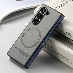 Business Magnetic Solid Color Leather Case for Samsung Galaxy Z Fold 8 7 6 5 4 3 for Magsafe Wireless Charging Shockproof Cover