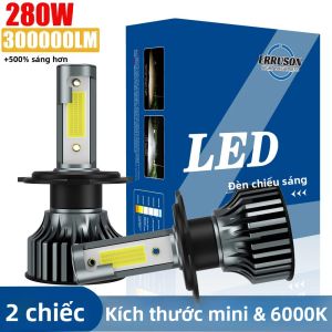 Bóng Đèn Pha Ô Tô LED Erruson 280W Mini H4 H11 H7 H3 6000K 300000LM Bộ Chuyển Đổi Không Gây Điểm Tối Tương Thích Với H1 9005 9006