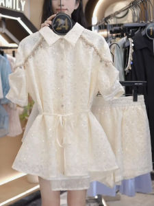 Ultra Luxurious Sequin Shirt And ShortCombo 2025 Summer FashionSet Lightweight Design senseTop Shorts Two-Person Combination