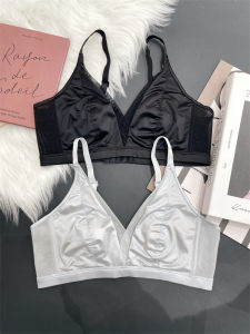 เสื้อชั้นในลูกไม้เนื้อนุ่มสไตล์ฝรั่งเศส เซ็กซี่ ผ้าซาติน ไร้โครง เสื้อชั้นในทรงเต็มคัพสำหรับผู้หญิง ทรงเอวสูง ไร้โครง ช่วยกระชับหน้าอก