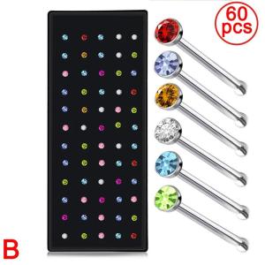 L Shape Rhinestone Crystal Stainless Steel Nose Piercing Ear Bone Women Hypoallergenic Body Jewelry Nose Studs Rings Set