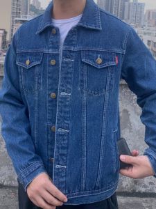 Thickened Fleece-Lined Denim Jacket for Men with Multiple Pockets Washable Long Sleeve Casual Clothing for Winter
