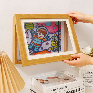 Flip Cover Magnetic Real Wood Photo Frame for Childrens Artwork Display