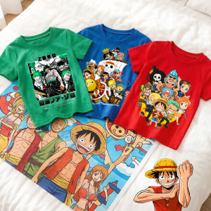 Bandai | One Piece Anime Zoro & Luffy Print 100% Cotton Kids T-shirt Streetwear Casual Short Sleeve Tops for Boys Toddlers