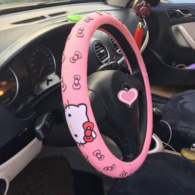Hellokitty Latex Car Steering Wheel Cover Cute Cartoon Universal Handlebar Cover Eco-friendly White Glue Ring Car Interior Accessories