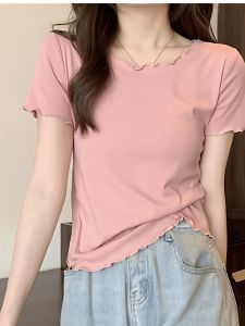 LINGLONGDAI | Ruffled Edge Round Neck T-Shirt Blouse