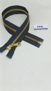 Resleting Zipper Ritsleting YKK 40 cm Atau 16 inch Hitam & Gold Emas Slider Oval Set Open-end Buka-Lepas Harga Per Biji