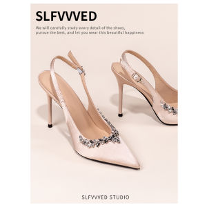 Giày Cao Gót SLFVVVED Giày Cao Gót Thanh Lịch Cho Cô Dâu Và Người Bạn Thân Giày Cao Gót Mũi Nhọn Đính Đá Rhinestone Giày Đơn Thanh Lịch