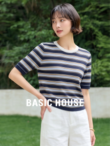 Basic House | Color Block Stripe Thin Short Sleeve Knitwear