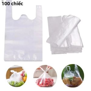 100 Chiếc Túi Nhựa Trong Suốt Thân Thiện Với Môi Trường Có Tay Cầm Để Đóng Gói Thực Phẩm Siêu Thị Tạp Hóa Sử Dụng Bán Lẻ