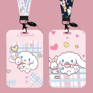 Pink Dog Ear Expandable Card Holder Student ID Lanyard School Bus Metro Lunch Card Holder Girls Boy Children Storage Tag