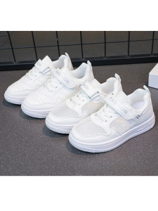 【พร้อมส่งจากกรุงเทพ】🚀 รองเท้าเด็กสีขาว รองเท้าเมชระบายอากาศ แบบขัดสาย ใส่-ถอดง่าย วัย 6-12 ปี