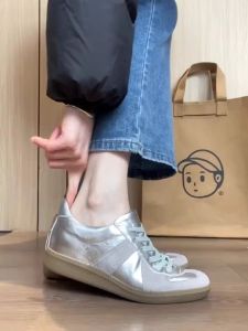 Womens Retro Thick Bottom De Xin Shoes Spring 2024 Casual Sports Shoes Silver Color High Top Leisure Shoes Leather Inner Heightening