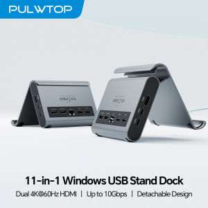 PULWTOP USB C Docking Station Dual Displays with 2 XHDMI 4K 3 X USB-C/A 10Gbps 2 X USB-A 5Gbps USB-2.0 Ethernet PD