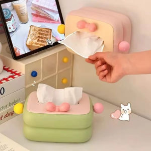 Desktop Tissue Storage Box / Candy Hue Tissue Dispenser with Cover / Stylish Tissue Holder / Ornamental Table Decoration for Indoor Living Space