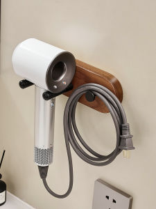 Black Walnut Wood Bathroom Hair Dryer Holder No Drilling Required Storage Shelf for Toilet Space Saving Corner Rack Organizer