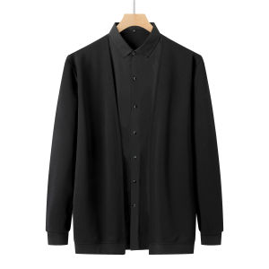 Fake Two-Piece Plus Size Men Long Sleeves Shirt Collar Mens Autumn Overweight Man plus Size Cardigan Sweater Thin Fashion Outwear