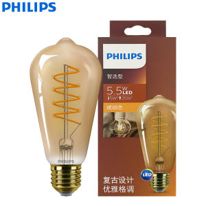 Philips | Philips LED ST64 Classic Filament Decorative Bulb 5.5W(=25W) E27 220-240V Lamp 2000K Soft Warm Light Dimmable Amber Gold LED