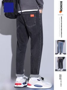 ROMON | กางเกงยีนส์ทรงตรงหลวมๆ สำหรับผู้ชาย ทรงลำลอง สีดำ ทรงขากระบอกเล็ก กางเกงขายาว ทรงหลวม ทรงลำลอง ทรงหลวม ทรงลำลอง