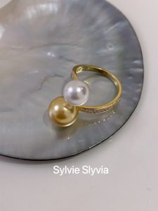 Nini Artificial Gold Bead Australian White Pearl Cross Pure Silver Ring High-End Beauty Mermaid Accessories Fashion Jewelry