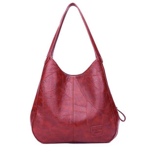 Túi Đeo Vai Nữ Vintage Cỡ Lớn Chất Liệu Da PU Màu Trơn Thời Trang Có Khóa Kéo Và Khóa Cài.