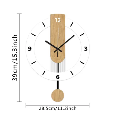 White wood grain acrylic creative pendulum clock silent clock living room bedroom kitchen office home decoration