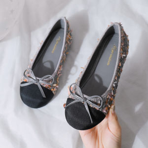 Girls Ballet Flat Shoes Knot Design Dance Shoes Comfortable Bottom French Style Evening Breeze Coarse Flower Ni Children Shoes