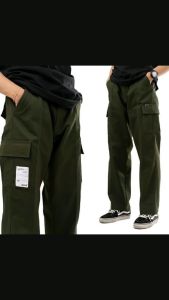 Celana Cargo Big Size Panjang Green Army Polos Pria Dan Wanita Basic Korean Style Cargo Panjang Rip Penuh