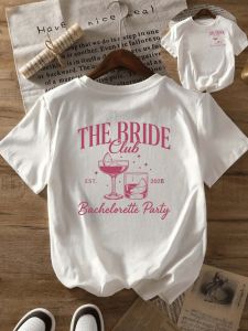 2026 WomenS "The Bride Club" Graphic Tee White with Pink Lettering Wine Glass Design Perfect for Spring Summer Wedding Guest
