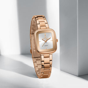 NAVIFORCE Original Simple Womens Quartz Watch Square Case Stainless Steel Strap 3ATM Waterproof Lightweight Casual Fashion Womens Watch NF5075