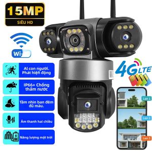 Camera Giám Sát 15MP 4G SIM Ba Ống Kính Chuẩn IP66 Tầm Nhìn Ban Đêm HD WiFi Ngoài Trời Bảo Mật V380 Pro Với Ba Màn Hình Và Zoom Kỹ Thuật Số