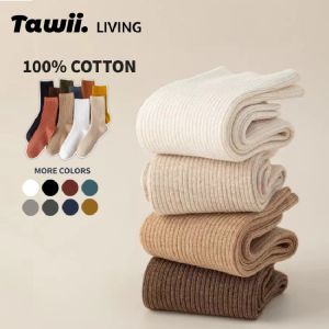 Tawii. 5 คู่ ถุงเท้าคอตตอนคุณภาพสูง ถุงน่อง ถุงเท้าสีขาว ถุงเท้ากีฬา คอตตอน 100%