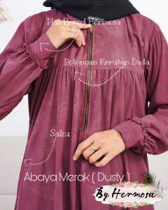 Abaya Simpel Wolfis Embos Motif Merak Dusty Ungu Premium Embos Busui