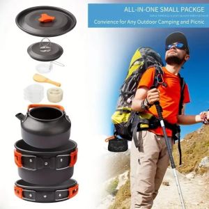 Camping Cookware Kit Outdoor Cooking Set Aluminum Equipment Outdoor Pot Travel Tableware Kitchen Hiking Picnic BBQ