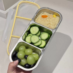 Fitness Ladies Special Small Rice Box Quantitative 304 Stainless Steel Bowl Weight Loss Meal Counting 100g Three Grids Sealed Bowl