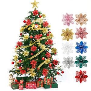 Gold Powder Christmas Flower Double Layered Hollow Christmas Decoration with DIY Handmade Simulation Flower 15cm