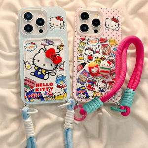 Cute KT Cat Silicone Phone Case with Lanyard Womens Style Protective Cover for Xiaomi 14 Ultra CIVI4PRO 13S pro 12X Mobile Phone Shell