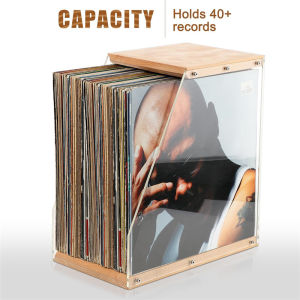 Wooden Record Rack Desktop Ornament Transparent Vinyl Record Display Rack Tape Book Storage Box Solid Wood Organizer