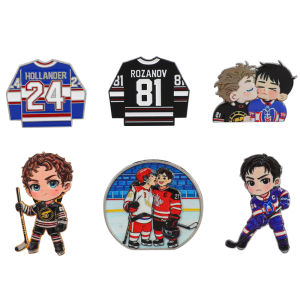 Bandai | 6pcs/Set Heated Rivalry Canadian TV Show Ename Pins Cartoon Q Version Rozanov Hollander Ice Hockey Athlete Brooch Enamel Pins