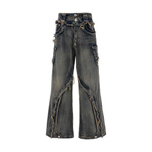 BENMYSHOWER American Style Loose Jeans Men Women Long Pants Youth Trendy Cotton 100% Button Closure Straight Leg Jeans